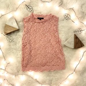 Flirty Blush Lacey Faux Turtleneck Crop Top!